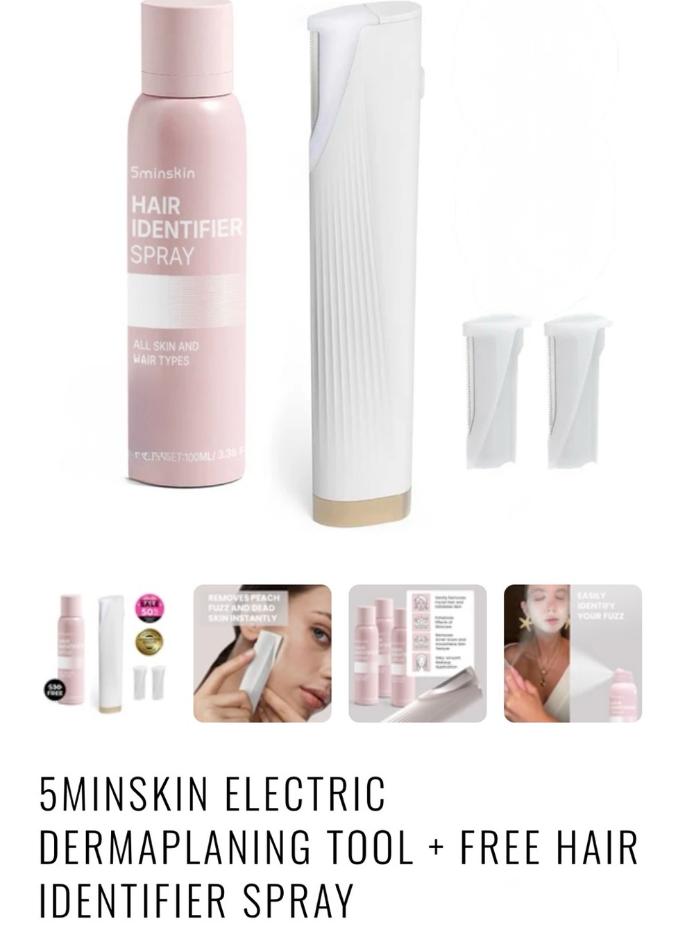 NIB 5MINSKIN ELECTRICDERMAPLANING TOOL + FREE HAIR IDENTIFIER SPRAY (SEALED)